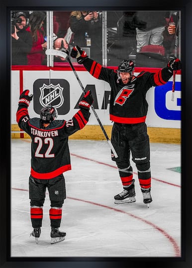 Logan Stankoven & Jordan Staal 20" x 29" Framed Canvas Hurricanes 2025 Playoffs 22.5" x 31.5"